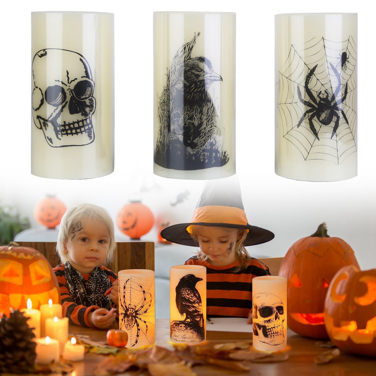 Halloween Party Decoration - 3 Pack Halloween Flameless Candle Lamp with Timer Setting and Battery Operated